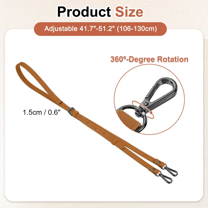 0.6" Genuine Leather Purse Strap for Bag (Light Brown, Black Buckle)