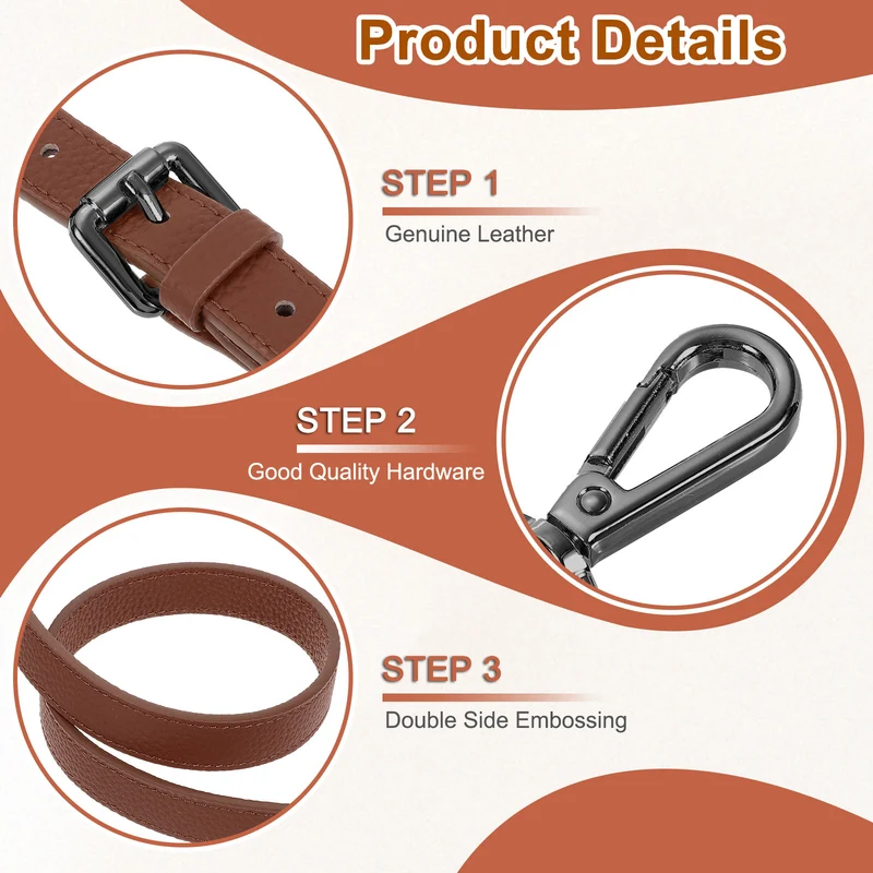 0.6" Genuine Leather Purse Strap for Bag (Caramel, Black Buckle)