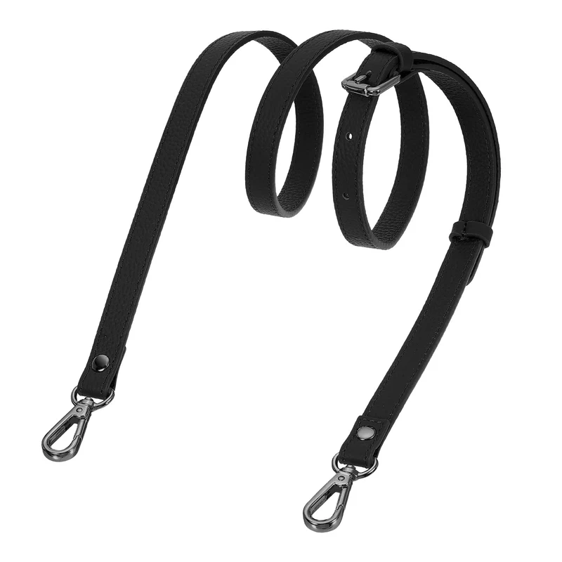 0.6" Genuine Leather Purse Strap for Bag (Black, Black Buckle)