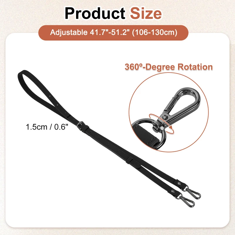 0.6" Genuine Leather Purse Strap for Bag (Black, Black Buckle)