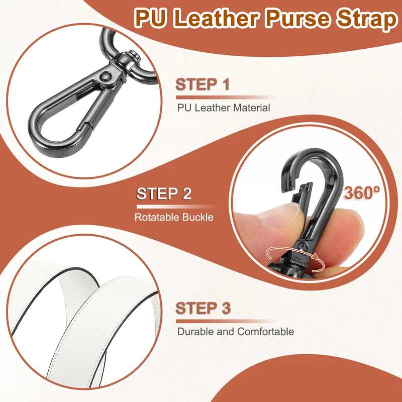 45.3" Adjustable PU Leather Purse Strap Crossbody Replacement White/Black
