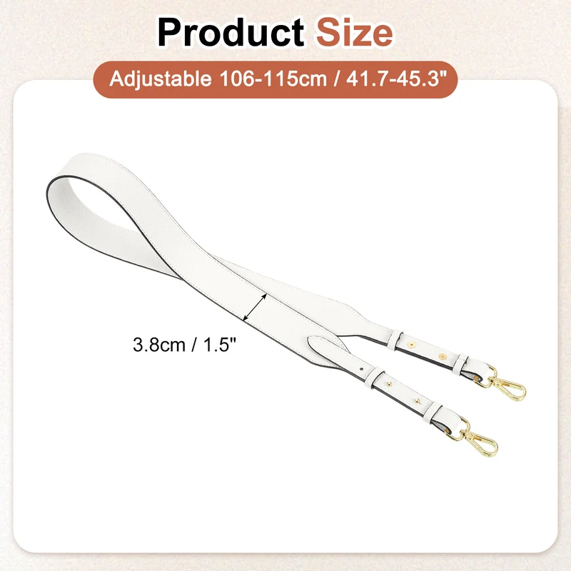 45.3" Adjustable PU Leather Purse Strap Crossbody Replacement White/Gold