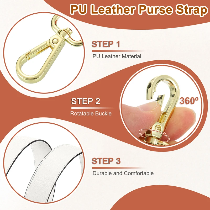 45.3" Adjustable PU Leather Purse Strap Crossbody Replacement White/Gold
