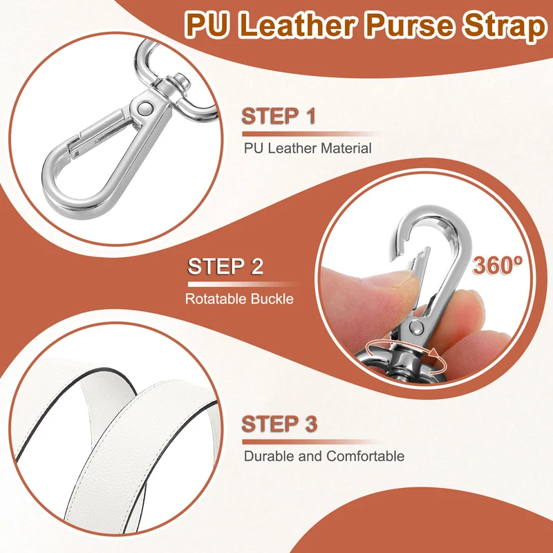 45.3" Adjustable PU Leather Purse Strap Crossbody Replacement White/Silver