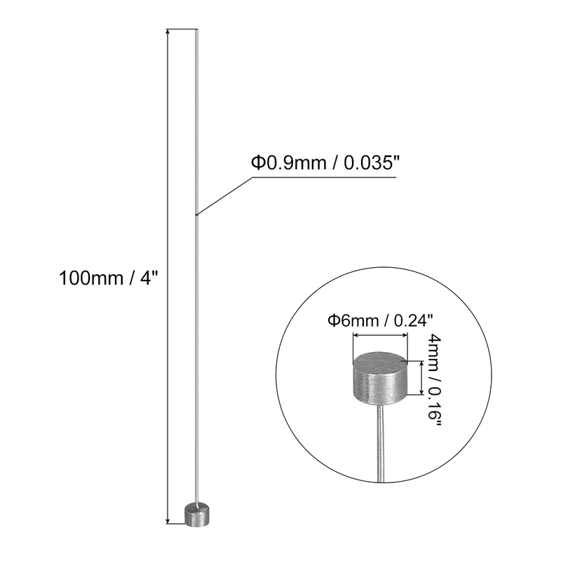 2Pcs Straight Ejector Pins, 0.9mm Dia. SKD61 Round Tip Punch 100mm Long