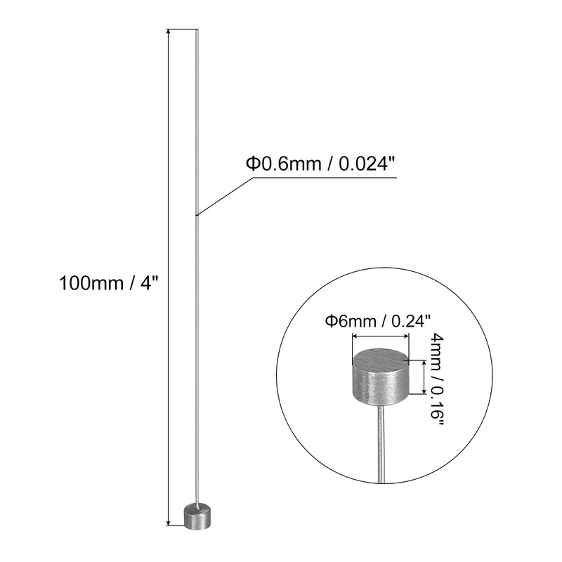 2Pcs Straight Ejector Pins, 0.6mm (0.024") Dia. SKD61 Round Tip Punch 100mm (4") Long for Mechanical Maintenance