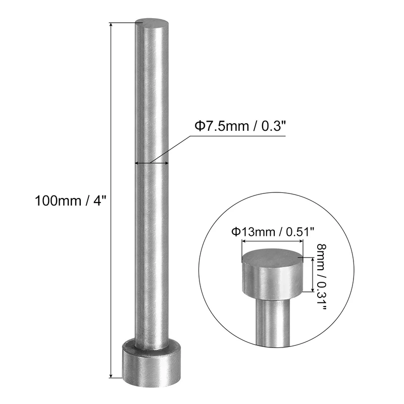5Pcs Straight Ejector Pins, 7.5mm Dia. SKD61 Round Tip Punch 100mm Long