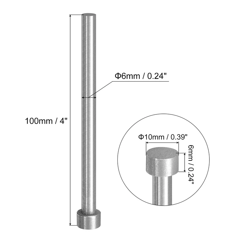 5Pcs Straight Ejector Pins, 6mm (0.24") Dia. SKD61 Round Tip Punch 100mm (4") Long for Mechanical Maintenance