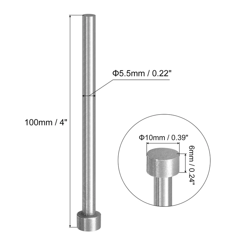 5Pcs Straight Ejector Pins, 5.5mm Dia. SKD61 Round Tip Punch 100mm Long