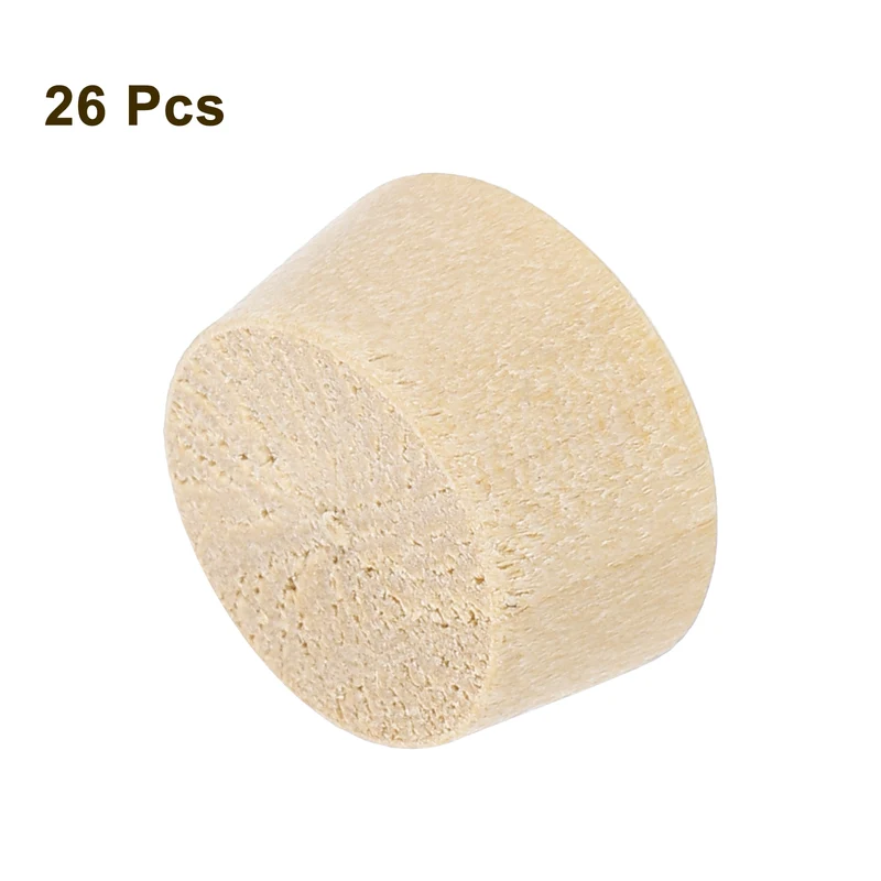 26Pcs Wood Button Plugs, 12.5mm/0.49" Hardwood Screw Hole Plug for Woodworking