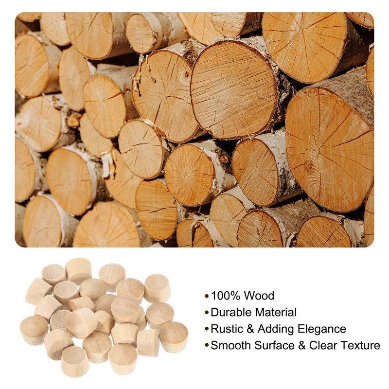 36Pcs Wood Button Plugs, 11.5mm/0.45" Hardwood Screw Hole Plug for Woodworking