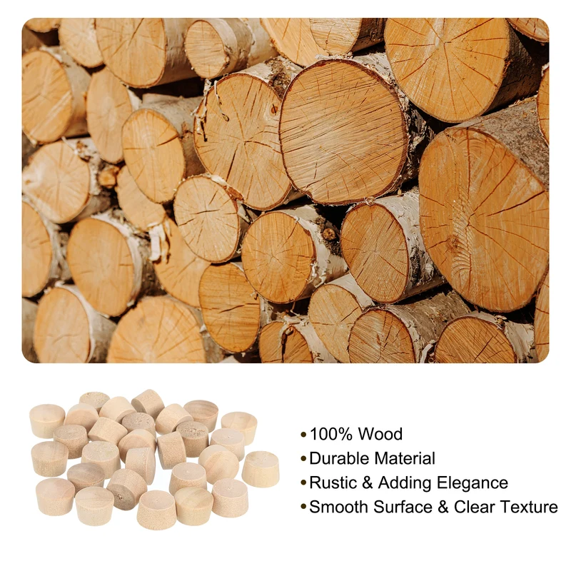 60Pcs Wood Button Plugs, 11.5mm/0.45" Hardwood Screw Hole Plug for Woodworking