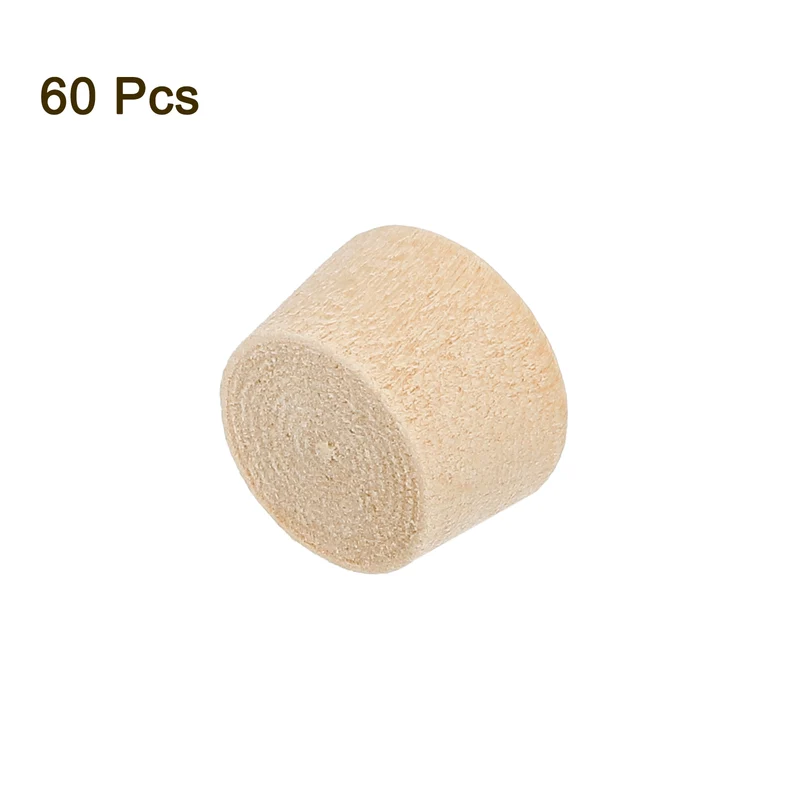 60Pcs Wood Button Plugs, 11mm/0.43" Hardwood Screw Hole Plug for Woodworking