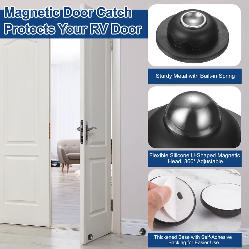 4Pcs 1.9" Magnetic Door Stoppers, Silicone Door Stop with Adhesive, Black