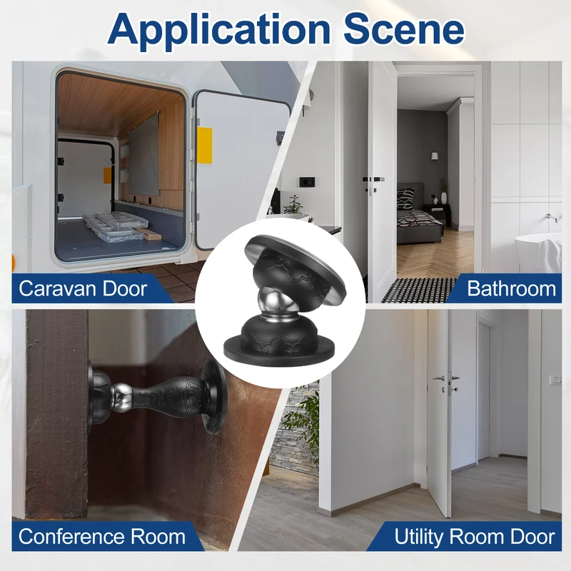 2Pcs 1.9" Magnetic Door Stoppers Silicone Door Stop with Adhesive Black)