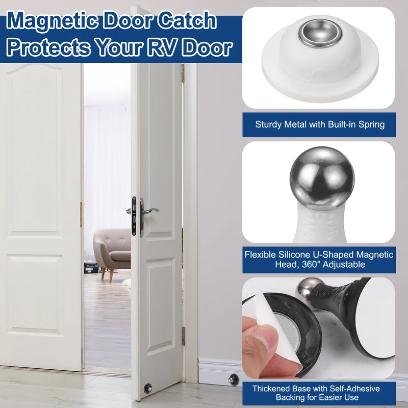 4Pcs 3.5" Magnetic Door Stoppers, Silicone Door Stop with Adhesive, White