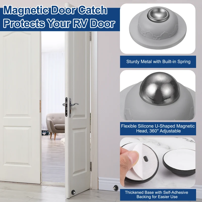 2Pcs 1.9" Magnetic Door Stoppers Silicone Door Stop with Adhesive Gray