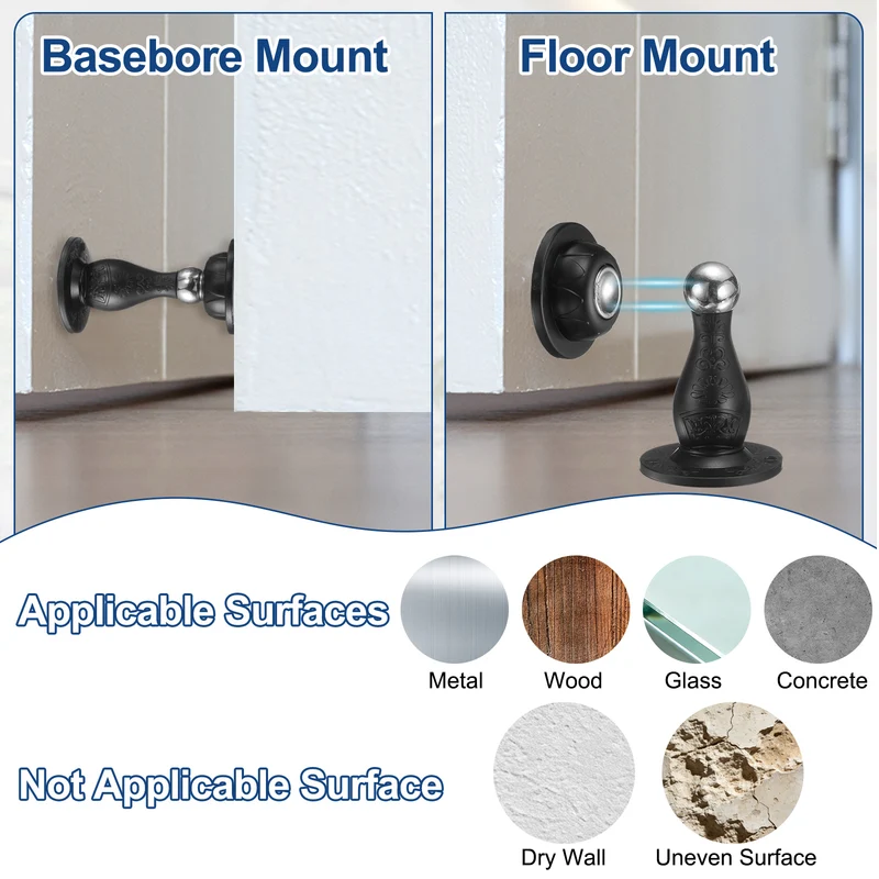 4Pcs 3.5" Magnetic Door Stoppers, Silicone Door Stop with Adhesive, Transparent