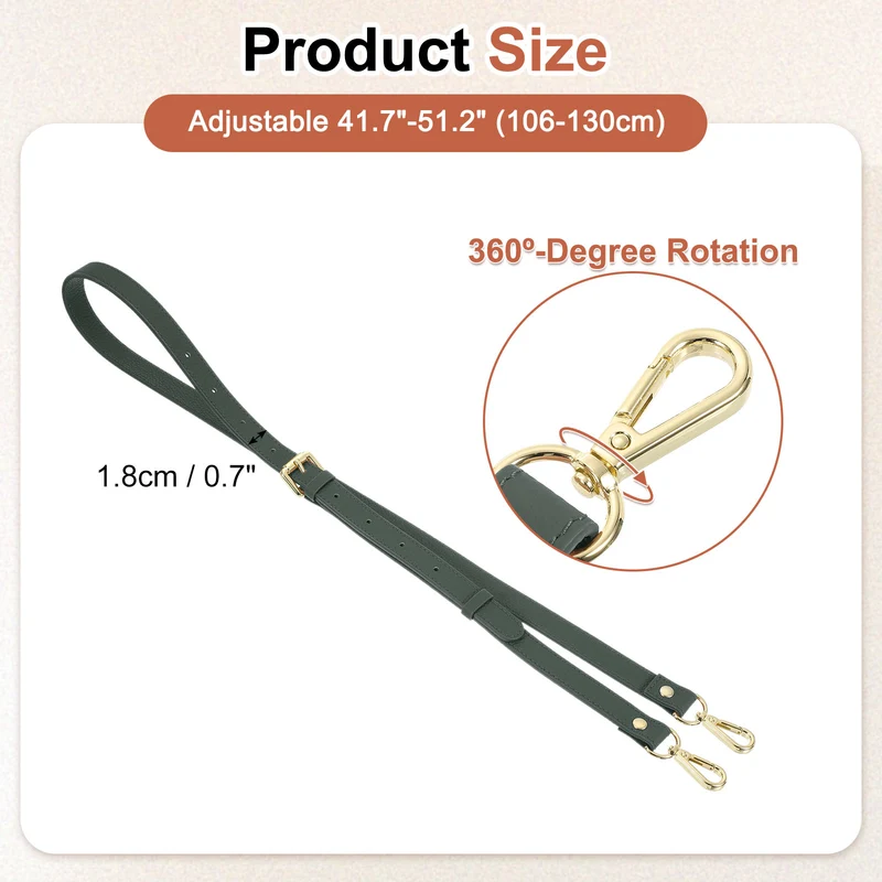 0.7" Genuine Leather Purse Strap for Bag (Almond Green, Gold Buckle)