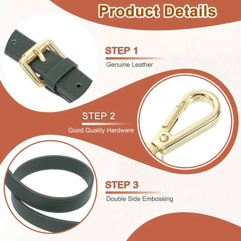 0.7" Genuine Leather Purse Strap for Bag (Almond Green, Gold Buckle)