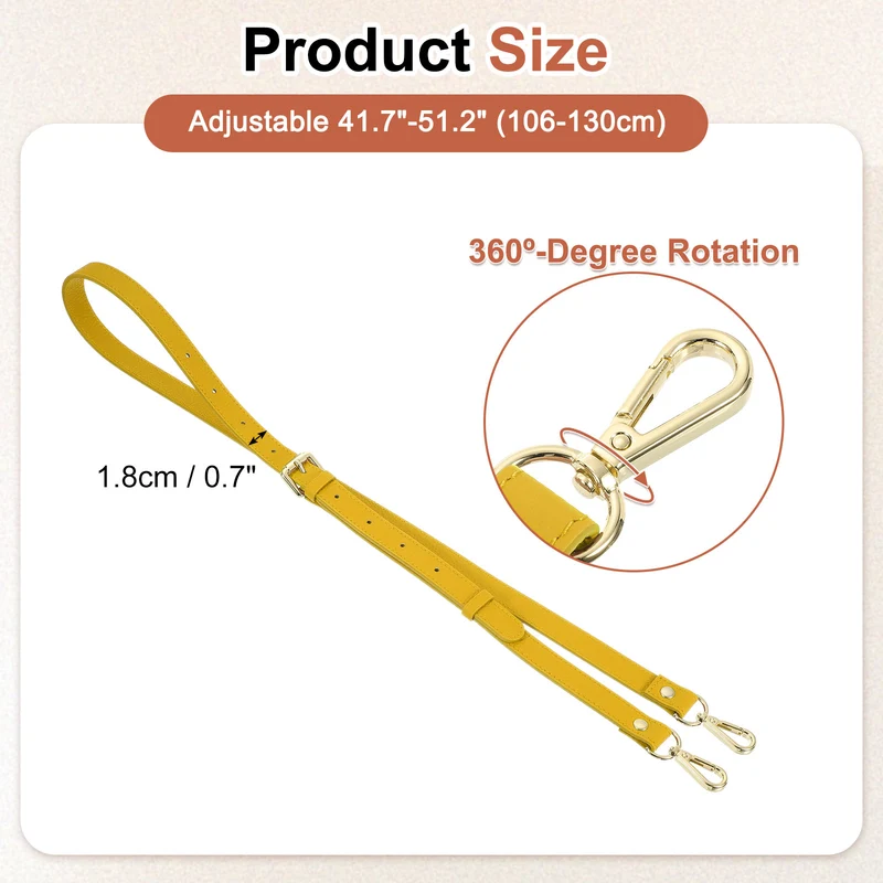 0.7" Genuine Leather Purse Strap for Bag (Earthy Yellow, Gold Buckle)