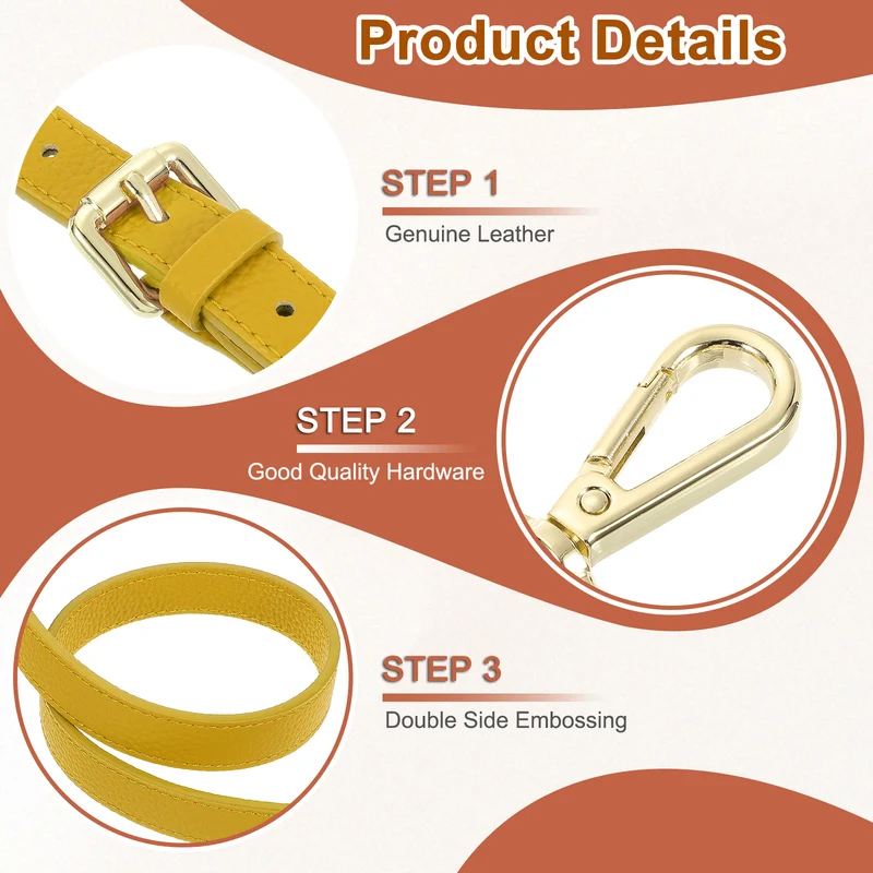 0.7" Genuine Leather Purse Strap for Bag (Earthy Yellow, Gold Buckle)