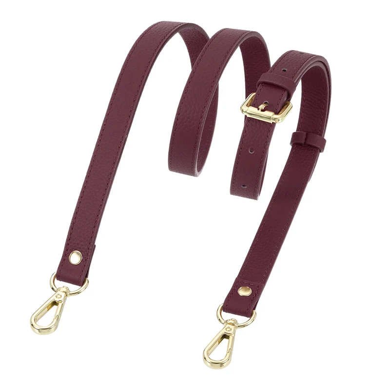 0.7" Genuine Leather Purse Strap for Bag (Burgundy, Gold Buckle)