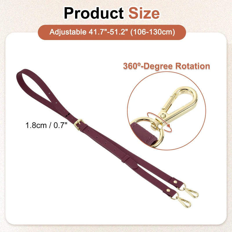 0.7" Genuine Leather Purse Strap for Bag (Burgundy, Gold Buckle)