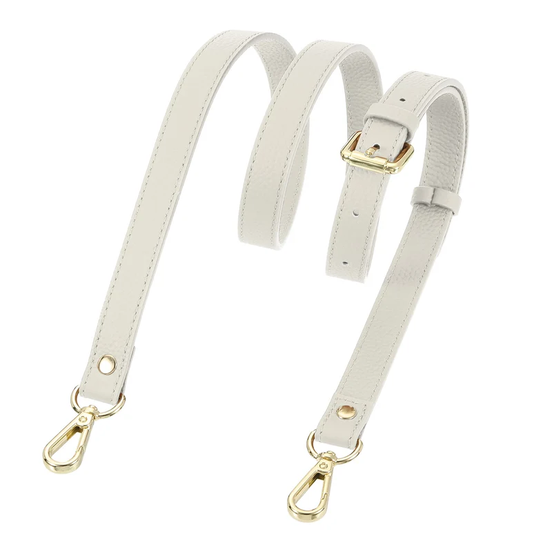 0.7" Genuine Leather Purse Strap for Bag Cream White Gold Buckle