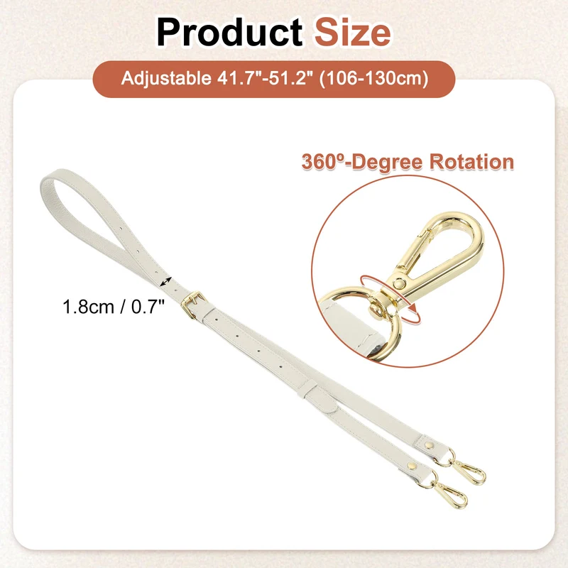 0.7" Genuine Leather Purse Strap for Bag Cream White Gold Buckle
