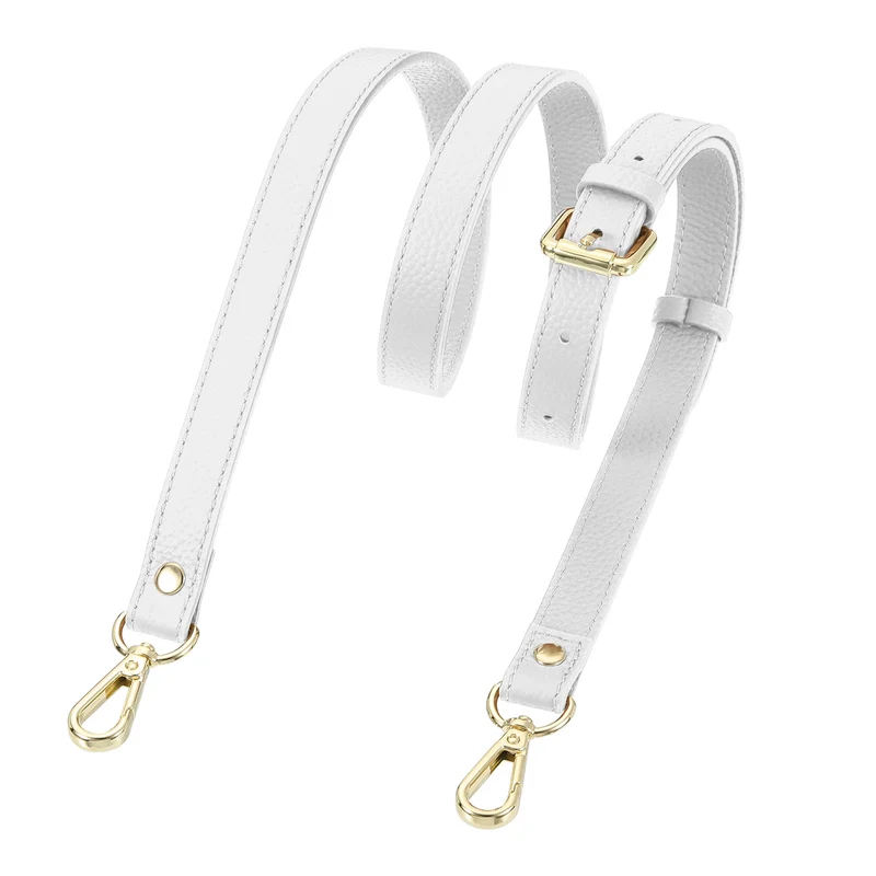 0.7" Genuine Leather Purse Strap for Bag (White, Gold Buckle)