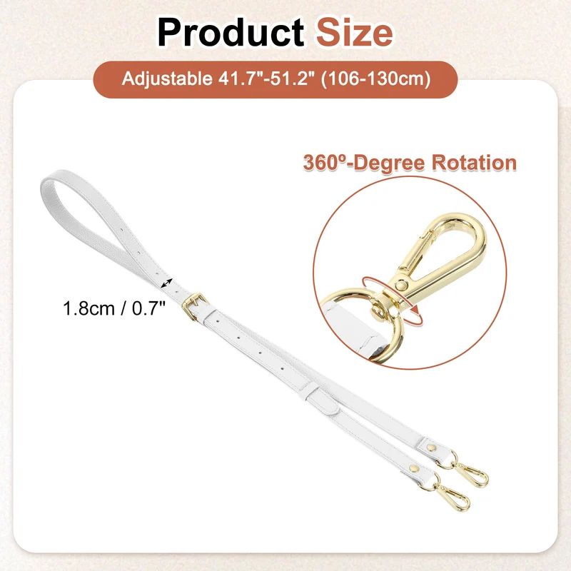 0.7" Genuine Leather Purse Strap for Bag (White, Gold Buckle)
