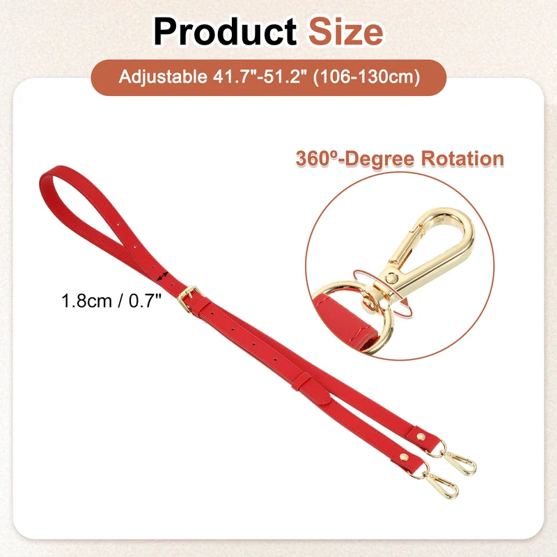 0.7" Genuine Leather Purse Strap for Bag Bright Red Gold Buckle