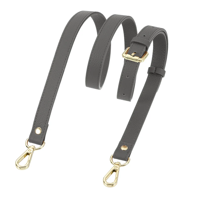 0.7" Genuine Leather Purse Strap for Bag (Dark Gray, Gold Buckle)