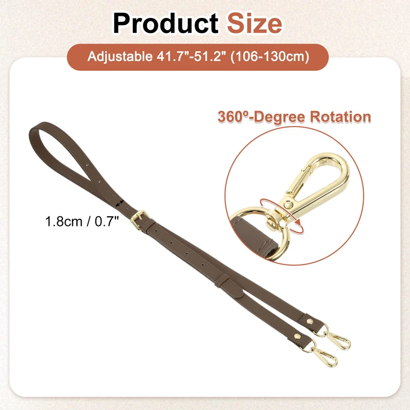 0.7" Genuine Leather Purse Strap for Bag (Khaki, Gold Buckle)