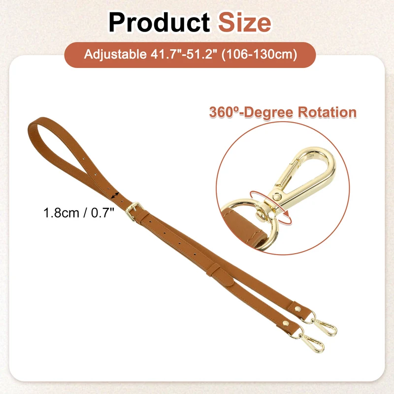 0.7" Genuine Leather Purse Strap for Bag (Light Brown, Gold Buckle)