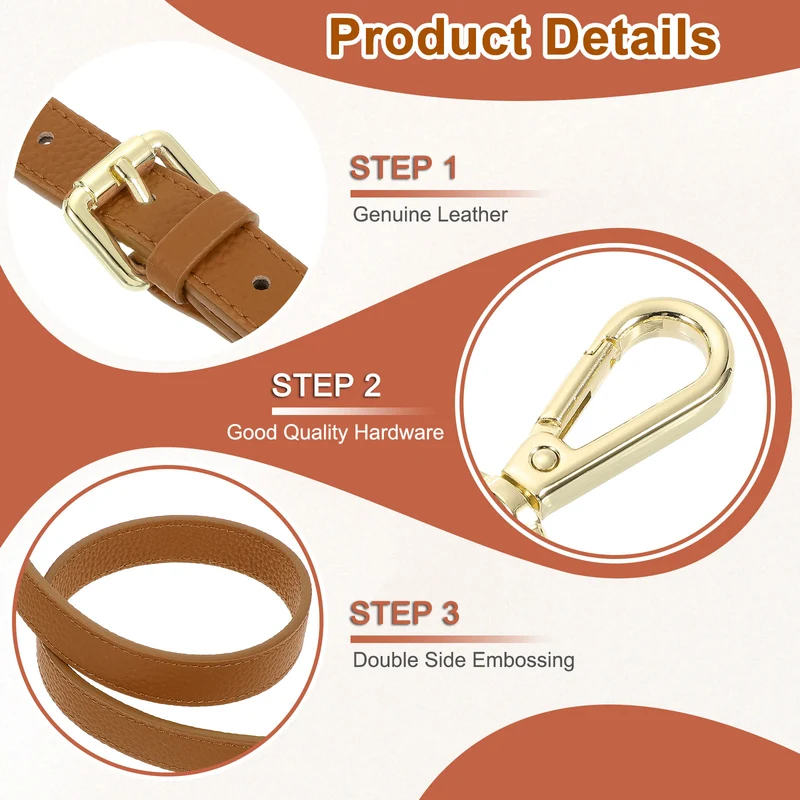 0.7" Genuine Leather Purse Strap for Bag (Light Brown, Gold Buckle)