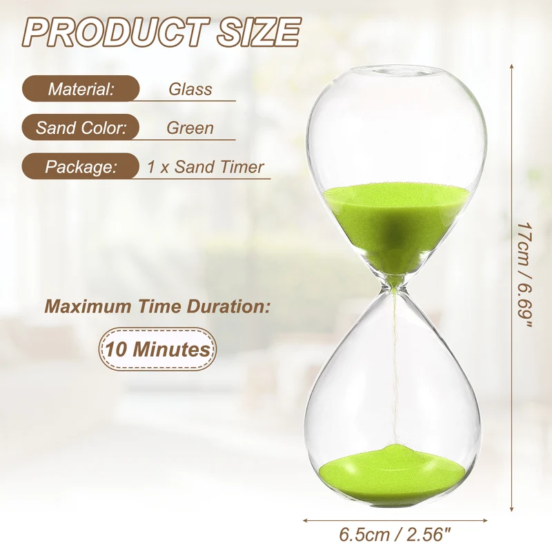 10 Minutes Sand Timer, Watch High Glass Sandglass Timer, Green