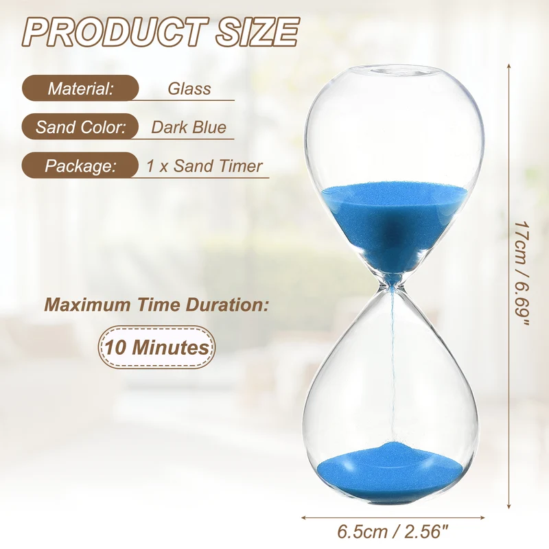 10 Minutes Sand Timer, Watch High Glass Sandglass Timer, Dark Blue