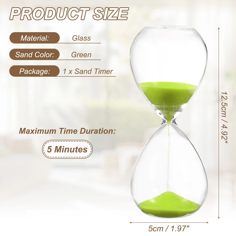 5 Minutes Sand Timer, Watch High Glass Sandglass Timer, Green