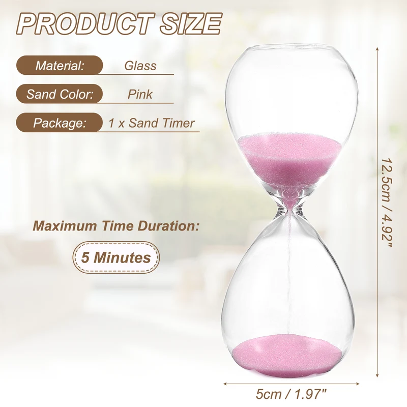 5 Minutes Sand Timer, Watch High Glass Sandglass Timer, Pink