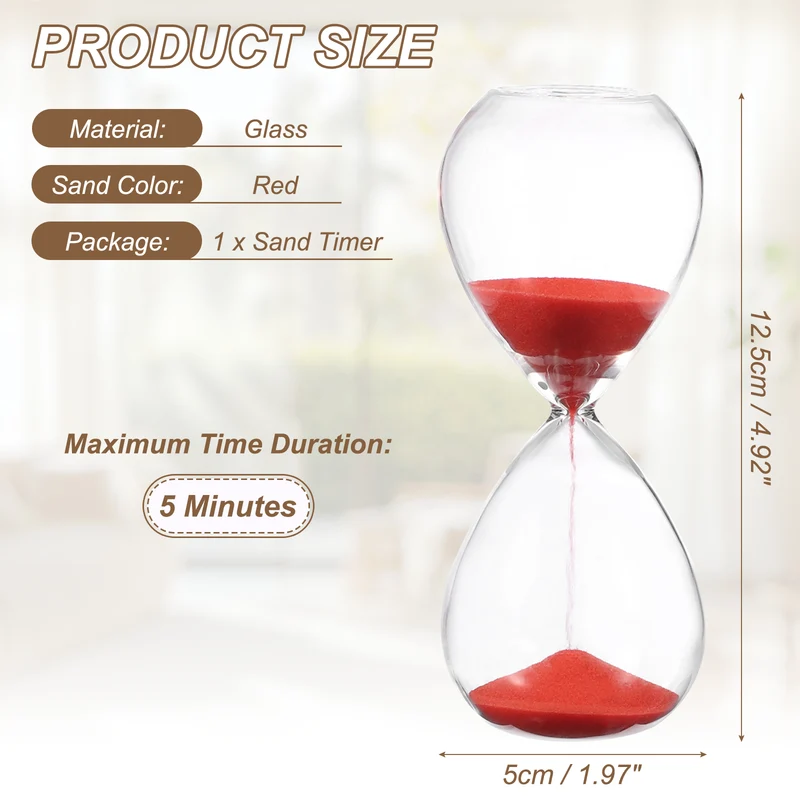 5 Minutes Sand Timer, Watch High Glass Sandglass Timer, Red