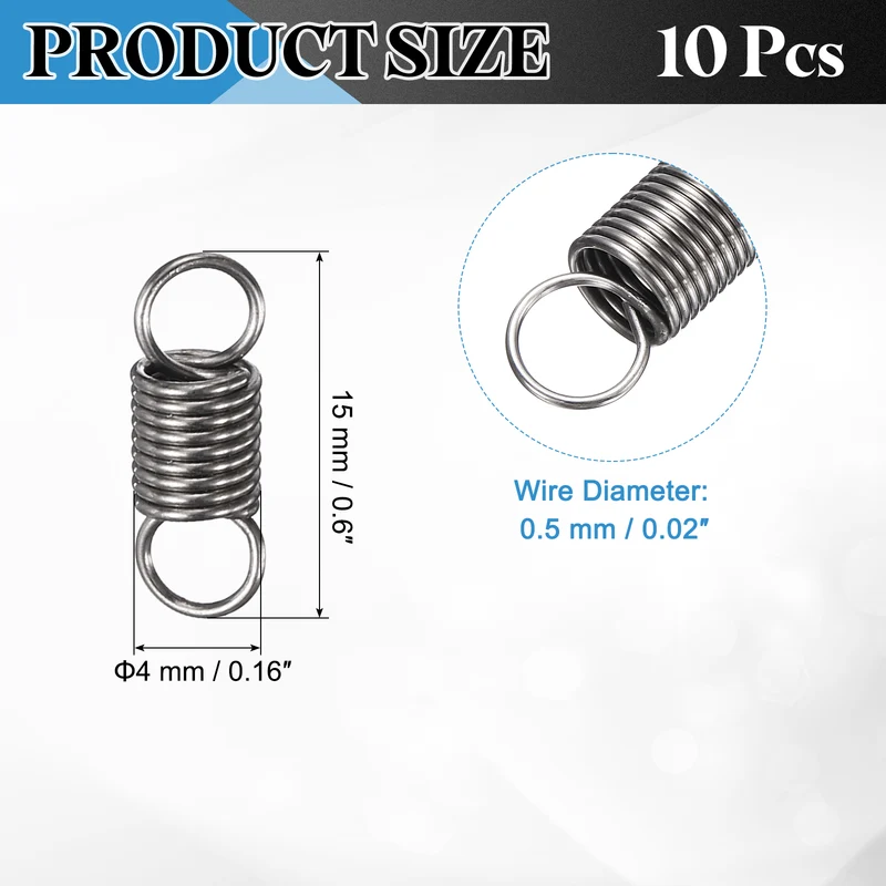 Extension Spring 10pcs Wire Dia 0.02" OD 0.16" Free Length 0.6"