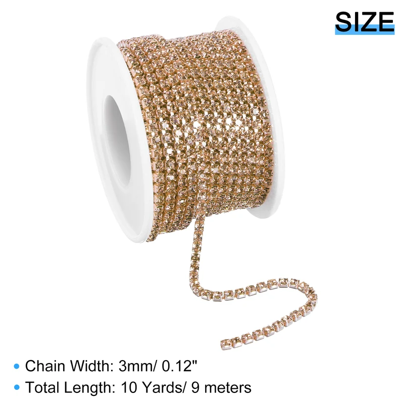 10 Yard Crystal Rhinestone Chain, 3.0mm Close Claw Chain Trim, Yellow