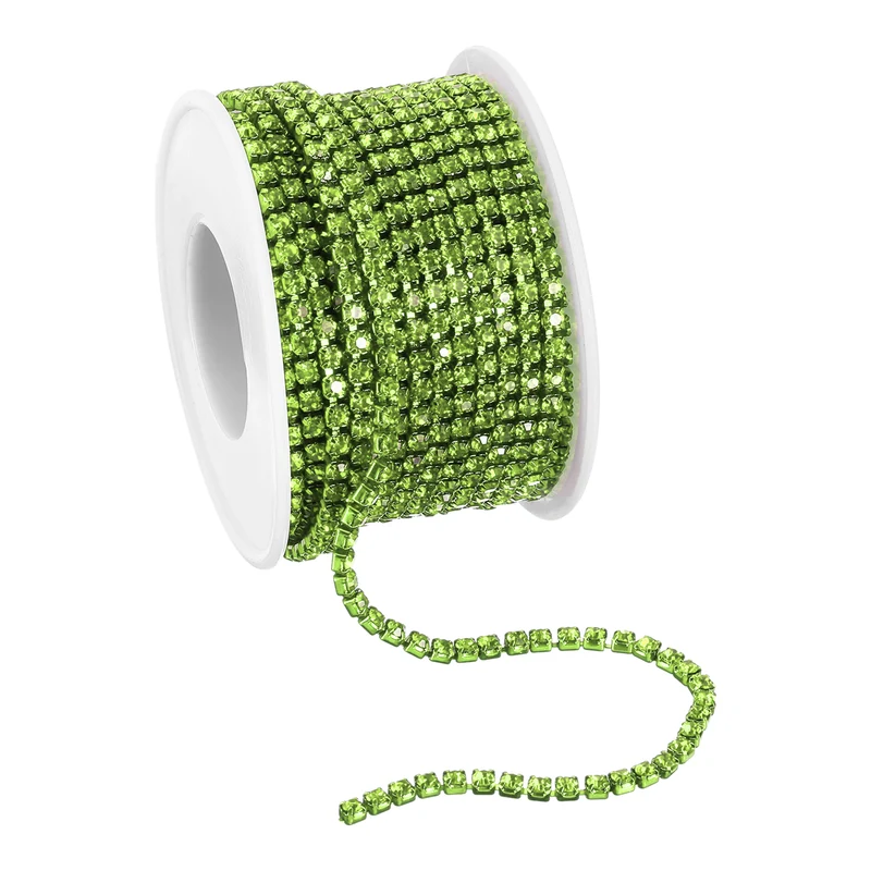 10 Yard Crystal Rhinestone Chain, 3.0mm Close Claw Chain Trim, Light Green
