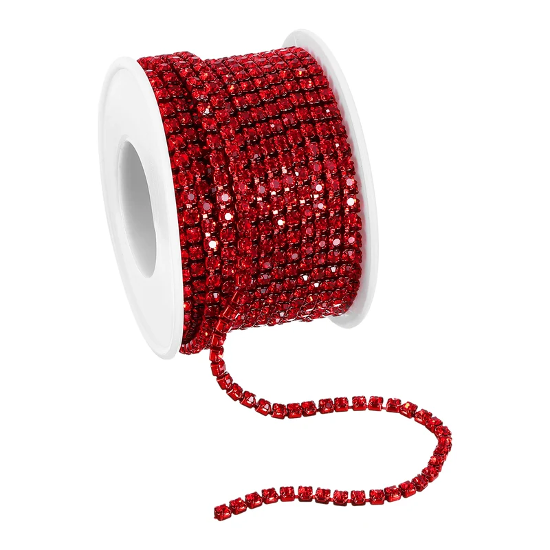 10 Yard Crystal Rhinestone Chain, 3.0mm Close Claw Chain Trim, Red