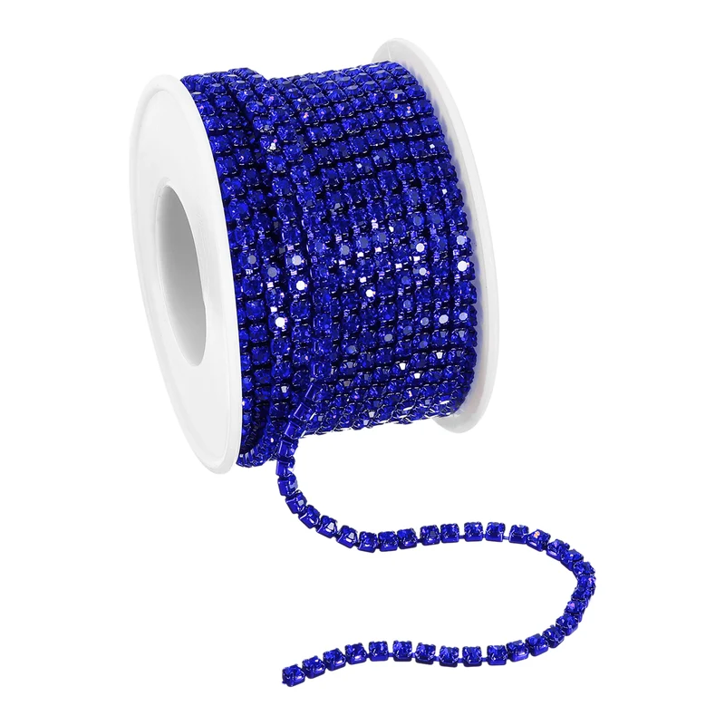 10 Yard Crystal Rhinestone Chain, 3.0mm Close Claw Chain Trim, Sapphire Blue