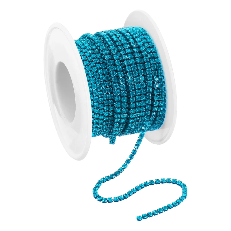 10 Yard Crystal Rhinestone Chain, 2.0mm Close Claw Chain Trim, Bright Blue