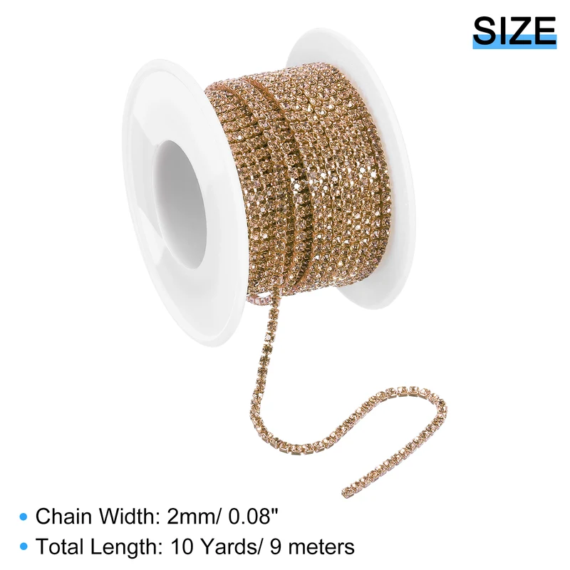 10 Yard Crystal Rhinestone Chain, 2.0mm Close Claw Chain Trim, Yellow