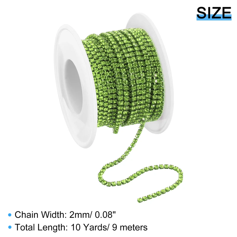 10 Yard Crystal Rhinestone Chain, 2.0mm Close Claw Chain Trim, Light Green
